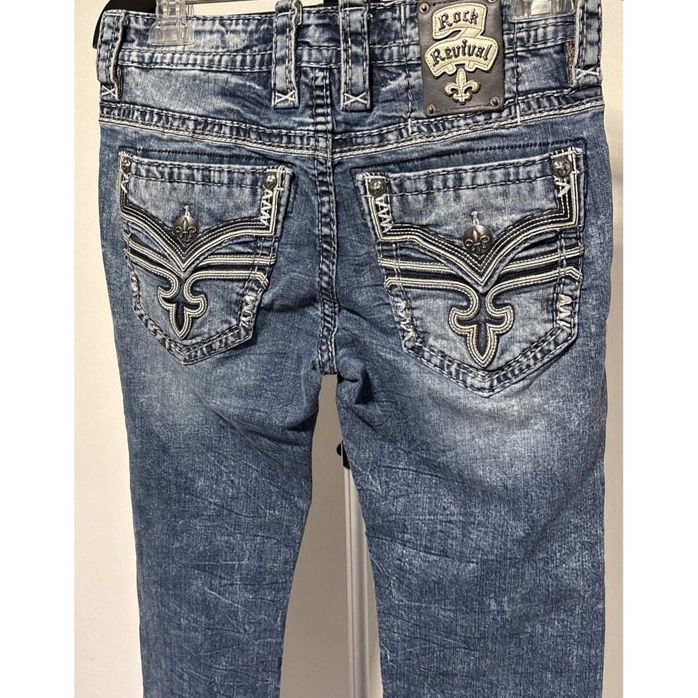 Rock Revival Eben Straight Leg Jeans Mens Size 30 Distressed Blue Acid Wash - Picture 4 of 14